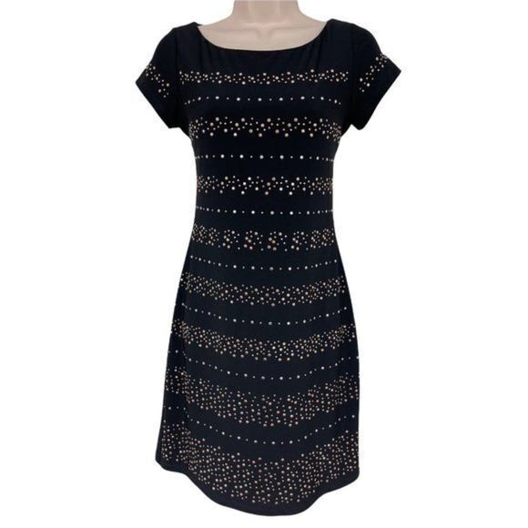 WHITE HOUSE BLACK MARKET SILVER‎ & GOLD STUDDED DRESS SHORT SLEEVE WOMENS… - Picture 1 of 9